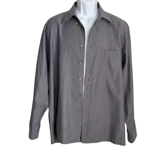 Paul Fredrick Long Sleeve Dress Shirt, Gray Textured, Size Large, 100% Cotton - Picture 2 of 6